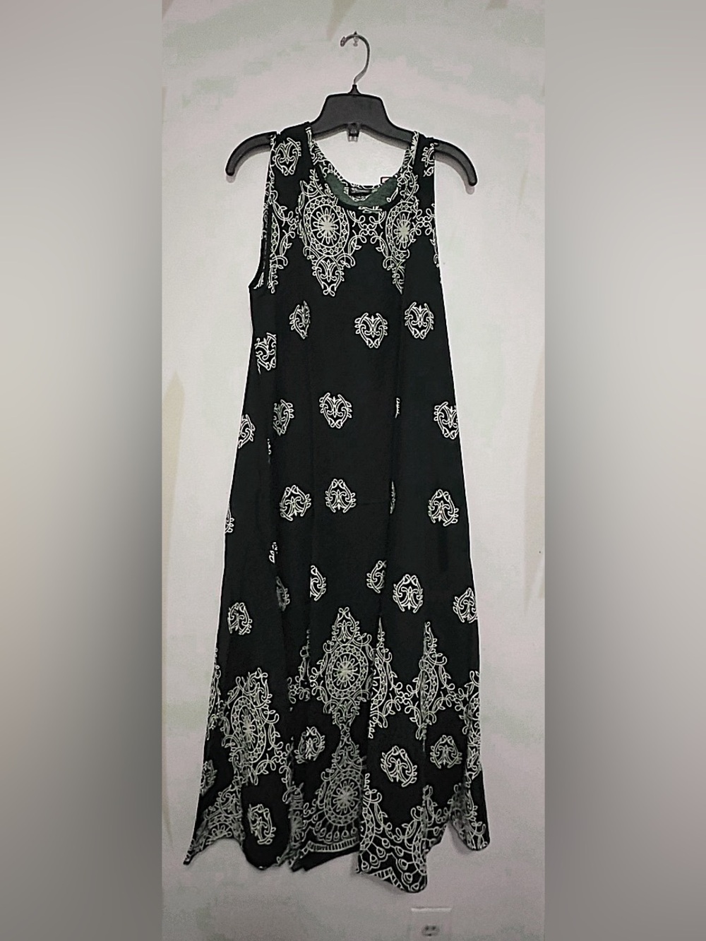 Black Maxi Dress with White Ornate Print